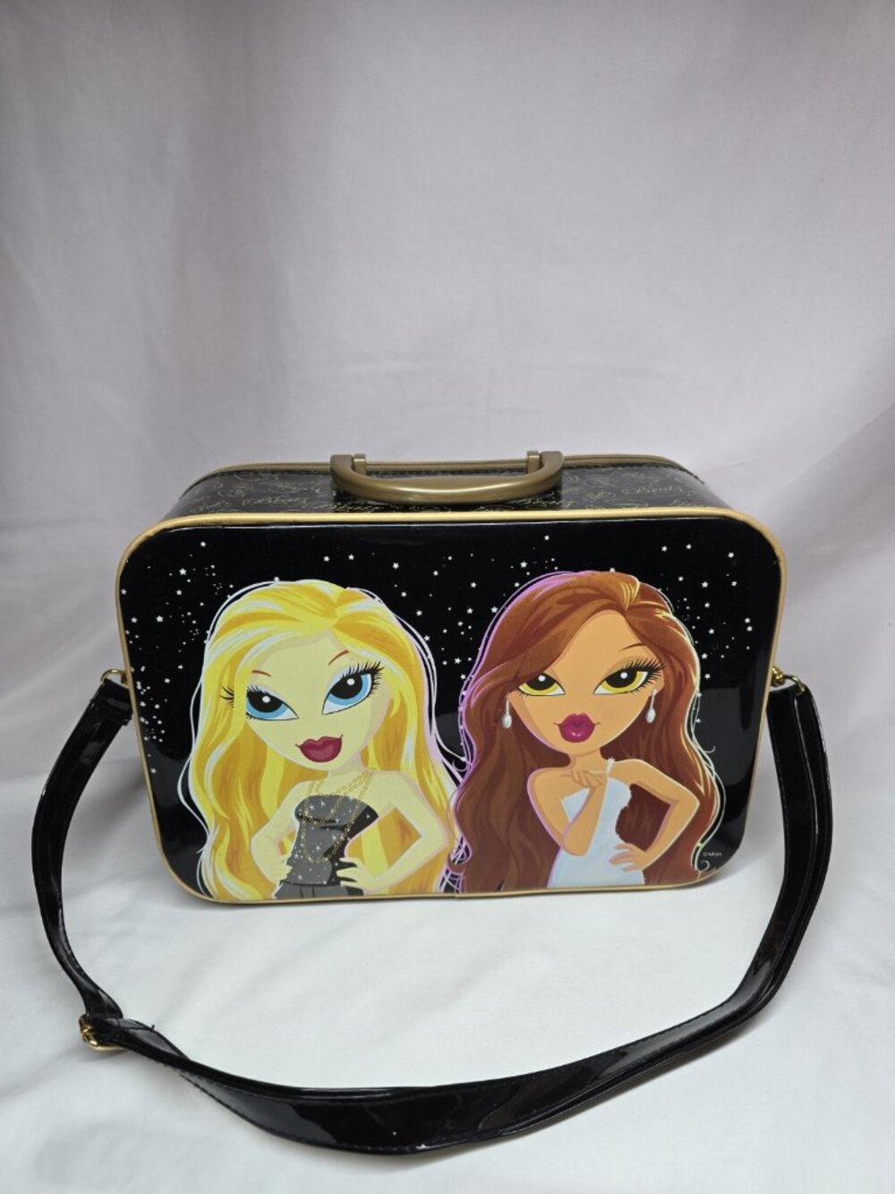 Bratz Black & Golden Cosmetics Carrying Hard Case Luggage Shoulder Strap Mirror